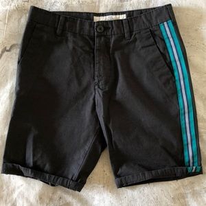 TOPMAN black shorts w/ teal side stripe detail